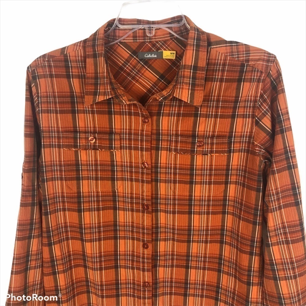 CABELA’S Women’s Button Shirt Sz Medium Multi Color Plaid Long sleeves Convert - Picture 2 of 12